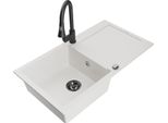 Mexen Leo Lavello In Granito A 1 Vasca Con Sgocciolatoio E Rubinetto Da Cucina Elia, Bianco - 6501-20-670101-70
