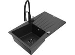 Mexen Cesar Lavello In Granito A 1 Vasca Con Sgocciolatoio E Rubinetto Da Cucina Aster, Nero/Argento Metallizzato