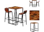 Vidaxl Set Da Bar 3 Pezzi In Legno Massiccio Di Recupero E Vera Pelle Di Capra - Set Da Pranzo