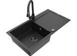 Mexen Leo Lavello In Granito A 1 Vasca Con Sgocciolatoio E Rubinetto Da Cucina Elia, Nero/Argento Metallizzato