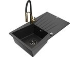 Mexen Cesar Lavello In Granito A 1 Vasca Con Gocciolatoio E Rubinetto Aster, Nero/Argento Metallizzato - 6514-73-73450-57-B
