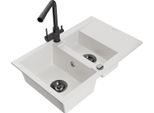 Mexen Gaspar Lavello In Granito 1,5 Vasche Con Sgocciolatoio E Miscelatore Da Cucina Duero, Bianco - 6507-20-671600-70