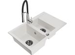Mexen Gaspar Lavello In Granito 1,5 Vasche Con Sgocciolatoio E Rubinetto Da Cucina Aster, Bianco - 6507-20-73450-07-B