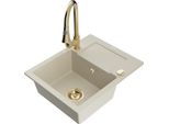 Mexen Enzo Lavello In Granito A 1 Vasca Con Scolapiatti E Rubinetto Da Cucina Elia, Beige - 6506-69-670101-50