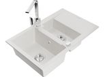 Mexen Gaspar Lavello In Granito 1,5 Vasche Con Sgocciolatoio E Rubinetto Da Cucina Rita, Bianco - 6507-20-670300-00