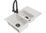 Mexen Gaspar Lavello In Granito 1,5 Vasche Con Sgocciolatoio E Rubinetto Da Cucina Elia, Bianco - 6507-20-670101-70