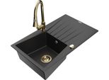Mexen Cesar Lavello In Granito A 1 Vasca Con Scolapiatti E Rubinetto Da Cucina Elia, Nero/Argento Metallizzato