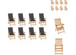 Vidaxl Sedie A Sdraio Da Giardino Con Cuscini 8 Pz. Legno Massiccio Teak - Sedie Da Giardino