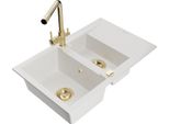 Mexen Gaspar Lavello In Granito 1,5 Camere Con Scolapiatti E Rubinetto Da Cucina Duero, Bianco - 6507-20-671600-50