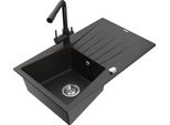 Mexen Cesar Lavello In Granito A 1 Vasca Con Sgocciolatoio E Rubinetto Cucina Duero, Nero/Oro Metallizzato - 6514-75-671600-70