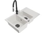 Mexen Gaspar Lavello In Granito 1,5 Vasche Con Scolapiatti E Miscelatore Da Cucina Savita, Bianco - 6507-20-672601-70