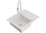 Mexen Enzo Lavello In Granito 1-Vasca Con Scolapiatti E Rubinetto Da Cucina Elia, Bianco - 6506-20-670101-20