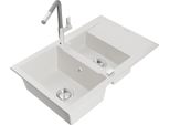 Mexen Gaspar Lavello In Granito 1,5 Vasca Con Scolapiatti E Rubinetto Cucina Flora, Bianco - 6507-20-670401-06