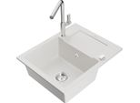 Mexen Enzo Lavello In Granito A 1 Vasca Con Gocciolatoio E Miscelatore Da Cucina Flora, Bianco - 6506-20-670401-00