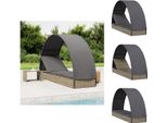 Vidaxl Lettino Con Tetto Rotondo Grigio 211X57X140 Cm In Poly Rattan - Lettini Prendisole