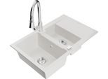 Mexen Gaspar Lavello In Granito 1,5 Vasche Con Scolapiatti E Rubinetto Da Cucina Elia, Bianco - 6507-20-670101-00