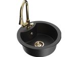 Mexen Diego Lavello In Granito A 1 Vasca Con Miscelatore Cucina Elia, Nero/Metallizzato Argento - 6512-73-670101-50