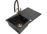 Mexen Cesar Lavello In Granito A 1 Vasca Con Sgocciolatoio E Rubinetto Da Cucina Duo, Nero/Argento Metallizzato