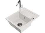 Mexen Enzo Lavello In Granito A 1 Vasca Con Scolapiatti E Miscelatore Flora, Bianco - 6506-20-670401-07-B