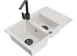 Mexen Gaspar Lavello In Granito 1,5 Vasche Con Scolapiatti E Rubinetto Da Cucina Rita, Bianco - 6507-20-670300-70