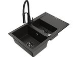 Mexen Gaspar Lavello In Granito 1,5 Vasca Con Scolapiatti E Rubinetto Cucina Aster, Nero/Oro Metallizzato - 6507-75-73450-70-B