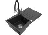 Mexen Cesar Lavello In Granito Mono Vasca Con Scolapiatti E Rubinetto Da Cucina Duo, Nero/Argento Metallizzato
