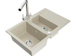Mexen Gaspar Lavello In Granito 1,5 Vasche Con Sgocciolatoio E Rubinetto Da Cucina Duero, Beige - 6507-69-671600-00