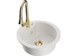 Mexen Diego Lavabo In Granito 1-Vasca Con Rubinetto Da Cucina Elia, Bianco - 6512-20-670101-50