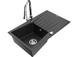 Mexen Cesar Lavello In Granito A 1 Vasca Con Gocciolatoio E Rubinetto Da Cucina Elia, Nero/Argento Metallizzato