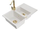 Mexen Gaspar Lavello In Granito A 1,5 Vasche Con Scolapiatti E Rubinetto Da Cucina Rita, Bianco - 6507-20-670300-50