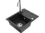 Mexen Enzo Lavello Da Cucina In Granito 1-Vasca Con Scolapiatti E Rubinetto Cucina Telma, Nero/Argento - 6506-73-670200-00