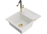 Mexen Enzo Lavello In Granito A 1 Vasca Con Sgocciolatoio E Miscelatore Cucina Flora, Bianco - 6506-20-670401-57-G