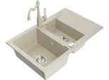 Mexen Gaspar Lavello In Granito 1,5 Vasche Con Sgocciolatoio E Rubinetto Da Cucina Carla, Beige - 6507-69-670700-69