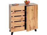 Cassettiera HWC-M46, Credenza Credenza Alta, 2 Ante 88X80X34Cm, Colore Naturale