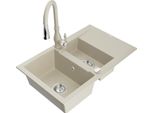 Mexen Gaspar Lavello In Granito 1,5 Vasche Con Sgocciolatoio E Rubinetto Da Cucina Savita, Beige - 6507-69-672601-69
