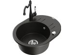 Mexen Kevin Lavello In Granito A 1 Vasca Con Sgocciolatoio E Rubinetto Da Cucina Carla, Nero/Oro Metallizzato