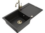 Mexen Leo Lavello In Granito 1-Vasca Con Scolapiatti E Rubinetto Da Cucina Carla, Nero/Oro Metallizzato - 6501-75-670700-50
