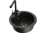 Mexen Diego Lavello In Granito A 1 Vasca Con Rubinetto Da Cucina Duero, Nero/Oro Metallizzato - 6512-75-671600-70-B