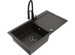 Mexen Leo Lavello In Granito A 1 Vasca Con Sgocciolatoio E Rubinetto Da Cucina Aster, Nero/Oro Metallizzato - 6501-75-73450-70-B