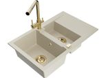 Mexen Gaspar Lavello In Granito 1,5 Vasca Con Sgocciolatoio E Rubinetto Da Cucina Duero, Beige - 6507-69-671600-50