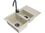 Mexen Gaspar Lavello In Granito 1,5 Vasche Con Scolapiatti E Rubinetto Cucina Telma, Beige - 6507-69-670200-70