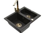 Mexen Carlos Lavello In Granito 1,5 Vasche Con Miscelatore Cucina Rita, Nero/Oro Metallizzato - 6518-75-670300-50