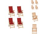Vidaxl Sedie Da Giardino 4 Pezzi Con Cuscini Rossi In Legno Massiccio Teak - Sedie Da Giardino