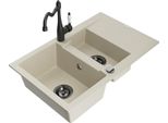 Mexen Gaspar Lavello In Granito 1,5 Vasche Con Scolapiatti E Rubinetto Da Cucina Carla, Beige - 6507-69-670700-70