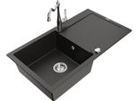 Mexen Leo Lavello In Granito A 1 Vasca Con Scolapiatti E Rubinetto Da Cucina Carla, Nero/Oro Metallico - 6501-75-670700-00
