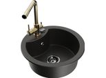 Mexen Diego Lavello In Granito A 1 Vasca Con Miscelatore Cucina Duero, Nero/Oro Metallizzato - 6512-75-671600-50-B
