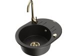 Mexen Kevin Lavello In Granito A 1 Vasca Con Scolapiatti E Rubinetto Da Cucina Telma, Nero/Oro Metallizzato - 6517-75-670200-50