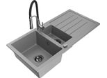 Mexen Andres Lavello In Granito 1,5 Vasche Con Sgocciolatoio E Miscelatore Cucina Aster, Grigio - 6515-71-73450-07-B