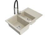 Mexen Gaspar Lavello In Granito 1,5 Vasca Con Sgocciolatoio E Miscelatore Cucina Aster, Beige - 6507-69-73450-07