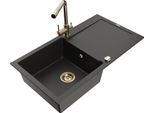 Mexen Leo Lavello In Granito 1-Vasca Con Gocciolatoio E Rubinetto Cucina Duero, Nero/Oro Metallizzato - 6501-75-671600-50-B